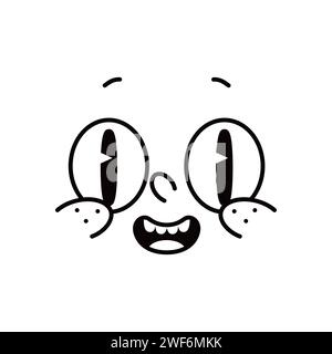 Comic-Comic groovige Gesichts-Emotionen, lustige Wow-Emoji-Charaktere drücken Erstaunen oder Erstaunen aus. Vektor-Retro-süßer Gesichtsausdruck mit weit geöffneten Augen und Mund für Überraschungen oder Bewunderung Stock Vektor