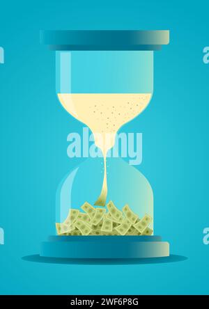 Geschäftskonzept Illustration von Sandglas mit Sand verwandeln sich in Geld, Zeit ist Geld, Chance, Investitionskonzept Stock Vektor