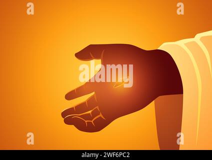 Biblische Serie, das Nagelzeichen von Jesus Christus Hand, Vektor-Illustration Stock Vektor