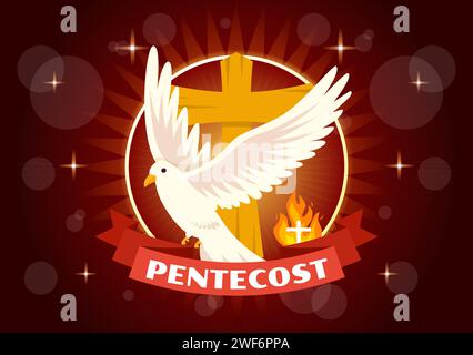 Pfingstsonntag Vektor-Illustration mit Flamme und Heiliger Geist Taube in Katholiken oder Christen religiöse Kultur Feiertag Flat Cartoon Hintergrund Stock Vektor