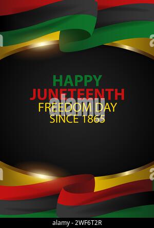 Gedenkbanner mit jugendlicher Flagge und dekorativem goldenem Rahmen, Grußkarte zum Tag der afroamerikanischen Freiheit Stock Vektor