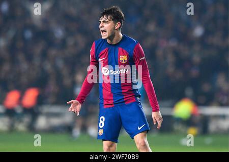 Spanien La Liga Fußballspiel FC Barcelona gegen Villarreal im Estadio Olímpico de Montjuic in Barcelona, 27. Januar 2024 Pedri 900/Cordon Press Stockfoto