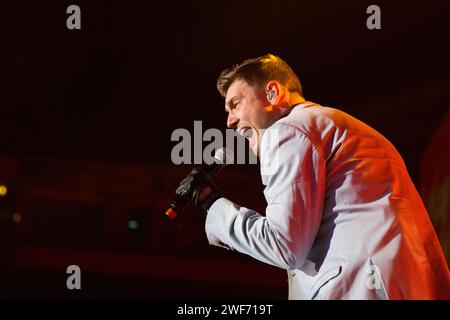 Nick Carter sang Gesang bei der Tour der Backstreet Boys „in a World Like This“ in der Phones4U Arena / Manchester Arena am 5. April 2014 Stockfoto