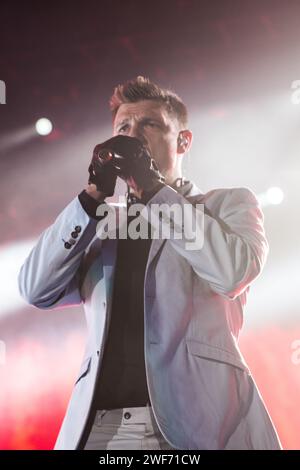 Nick Carter sang Gesang bei der Tour der Backstreet Boys „in a World Like This“ in der Phones4U Arena / Manchester Arena am 5. April 2014 Stockfoto