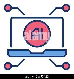 Künstliche Intelligenz in Laptop-Vektor-KI-Konzept farbiges Symbol oder Zeichen Stock Vektor