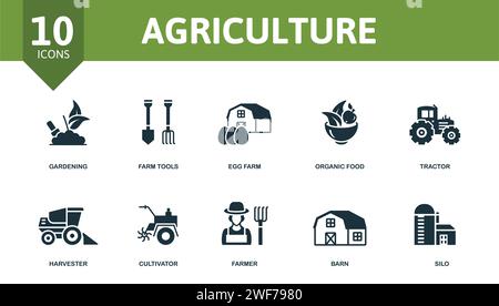 Symbol „Landwirtschaft“. Editierbare Symbole Landwirtschaft Thema wie Gartenarbeit, Eierfarm, Traktor und mehr. Stock Vektor