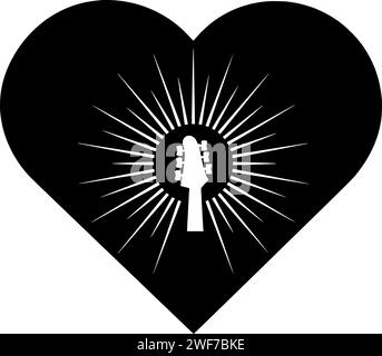 Gitarre Illustration Liebe Silhouette Musik Logo Herz Icon musikalische Umrisse Sound Rock Konzert Instrument Akustik Retro Element Lied valentinsform Musiker schwarze Saite Stock Vektor