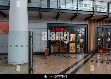 Außenansicht des Restaurants Leon, Midsummer Place, Milton Keynes, Großbritannien Stockfoto