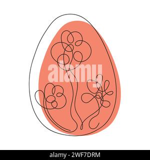 Farbiges Osterei mit Muster. Durchgehende einzeilige Zeichnung. Isoliert auf weißem Hintergrund. Minimalistisch. Konstruktionselement. Ideal für Icon, Logo, Druck, Osterdekoration, Malbuch, Grußkarte Stock Vektor