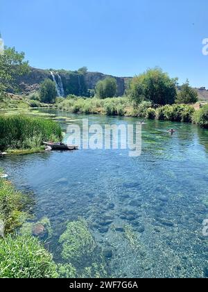 Clear River und Wasserfall bei Thousand Springs Stockfoto