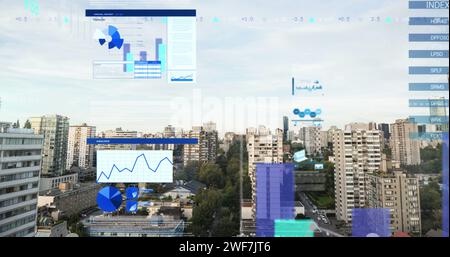 Bild der Verarbeitung finanzieller Daten über dem Stadtbild Stockfoto