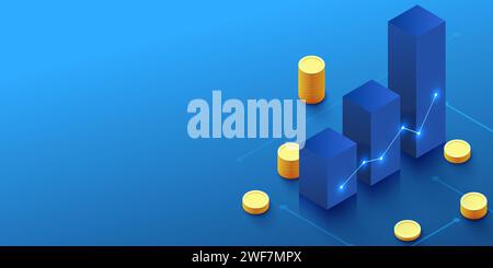 Finanzanalysekonzept. Kerzenständer mit Münzen. Geschäftsanwendungsvorlage. Vorlage für Landing-Page. Stock Vektor