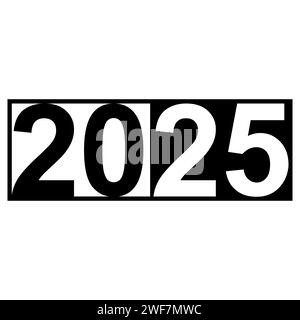 Happy New Year 2025, Typografie schwarz-weißes Logo 2025 Stock Vektor