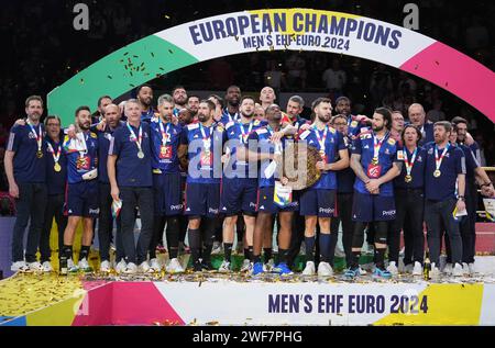 Köln, Deutschland. Januar 2024. Podium bei der EHF Euro 2024 der Männer, dem letzten Handballspiel zwischen Frankreich und Dänemark am 28. Januar 2024 in der Lanxess-Arena in Köln. Foto: Laurent Lairys/ABACAPRESS.COM Credit: Abaca Press/Alamy Live News Stockfoto