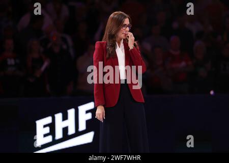 KÖLN, DEUTSCHLAND - 28. JANUAR Lanxess Arena, Herren EHF Euro 2024 Finale Frankreich - Dänemark v.l., Dänemark Königin Mary Stockfoto