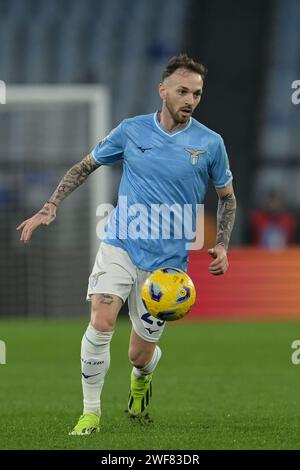 Roma, Italien. Januar 2024. Foto Alfredo Falcone/LaPresse 28 Gennaio 2024 - Roma, Italia - Sport, calcio - Lazio vs Neapel - Campionato italiano di calcio Serie A TIM 2023/2024 - Stadio Olimpico di Roma. Nella Foto: Manuel Lazzari (29 SS Latium) Foto Alfredo Falcone/LaPresse 28. Januar 2024 Rom, Italien - Sport, Fußball - Lazio vs Neapel - italienische Fußballmeisterschaft der Serie A 2023/2024 - Olympisches Stadion în Rom. Im Bild: Manuel Lazzari (29 SS Lazio) Credit: LaPresse/Alamy Live News Stockfoto