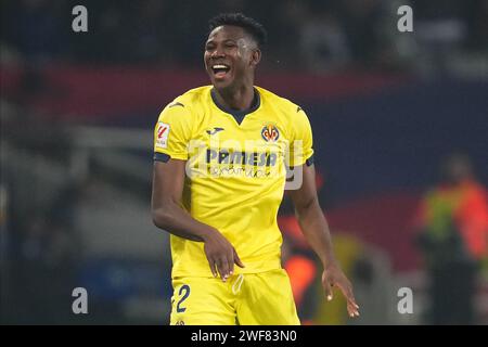 Yerson Mosquera von Villarreal CF spielte am 27. Januar 2024 im Lluis Companys Stadion in Barcelona, Spanien, während des La Liga EA Sports Spiels zwischen dem FC Barcelona und Villarreal CF. (Foto: Alex Carreras / Imago) Stockfoto