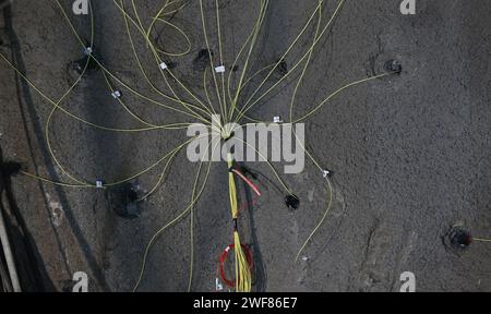 Österreich. Januar 2024. Die nächste Sprengung wird in einem der Hauptrohre des Brenner Basistunnels (BBT) vorbereitet. Mittelfristig steht ein erster Durchbruch beim Bau des Brenner-Basistunnels zwischen Österreich und Italien bevor. (Zu dpa: "Mittelfristig ist Ein Meilenstein für den Brenner-Basistunnel absehbar") Credit: Angelika Warmuth/dpa/Alamy Live News Stockfoto