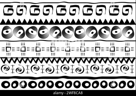 Stoff mit afrikanischem Muster, ethnische handgefertigte Ornamente für Ihr Design, Tribal-Muster-Motive geometrisches Element. Vektor-Hintergrundtextur, Afro-Textil Stock Vektor