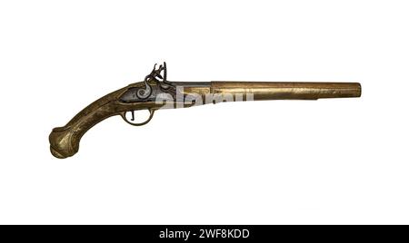 Antike Pistole isoliert auf einem Weißen. Stockfoto