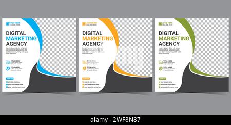 Social-Media-Post für Unternehmen. Set mit quadratischen Bannervorlagen. Farbiger Hintergrund mit Streifenform. Geeignet für Social Media Post, gesund, Story. Stock Vektor