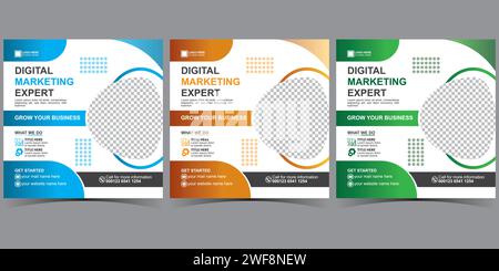 Social-Media-Post für Unternehmen. Set mit quadratischen Bannervorlagen. Farbiger Hintergrund mit Streifenform. Geeignet für Social Media Post, gesund, Story. Stock Vektor