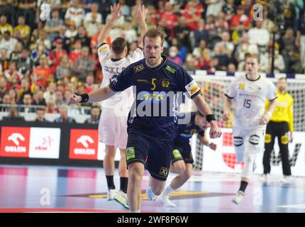 Köln, Deutschland. Januar 2024. © Laurent Lairys/MAXPPP - Max Darj von Schweden während der EHF Euro 2024 der Männer, Platzierungsspiel 3/4, Handballspiel zwischen Schweden und Deutschland am 28. Januar 2024 in der Lanxess-Arena in Köln, Deutschland - Foto Laurent Lairys/MAXPPP Credit: MAXPPP/Alamy Live News Stockfoto