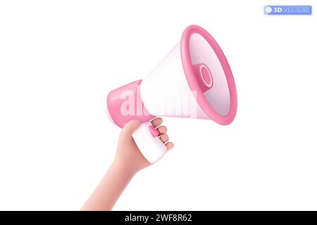 Symbol für Megaphon-Lautsprecher in 3D-Rosa. Lautsprecher-Warnhorn zur Ankündigung von Rabattaktionen, Verkauf von reduzierten Preisen Konzept. 3D-Vektor isoliert krank Stock Vektor