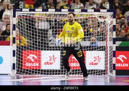 KÖLN, DEUTSCHLAND - 28. JANUAR Lanxess Arena, Männer EHF Euro 2024 PLATZIERUNGSSPIEL 3/4 Schweden - Deutschland v.l., Torhüter Andreas Wolff (Deutschland, DHB) FREISTELLER Stockfoto