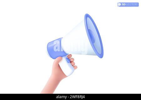 Symbol für Megaphon-Lautsprecher in 3D Blau. Lautsprecher-Warnhorn zur Ankündigung von Rabattaktionen, Verkauf von reduzierten Preisen Konzept. 3D-Vektor isoliert krank Stock Vektor