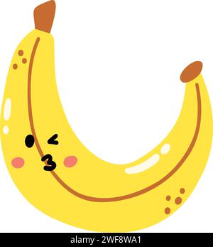 Niedliche handgezeichnete Banane lächelnd. Kawaii lustige Fruchtfigur für Kinder Stock Vektor