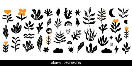 Organische Boho-Blumenformen setzen abstrakte Pflanzen Stock Vektor