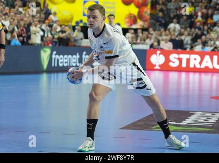 Köln, Allemagne. Januar 2024. Renars Uscins of Germany während der EHF Euro 2024 der Männer, Platzierungsspiel 3/4, Handballspiel zwischen Schweden und Deutschland am 28. Januar 2024 in der Lanxess-Arena in Köln - Foto Laurent Lairys/DPPI Credit: DPPI Media/Alamy Live News Stockfoto