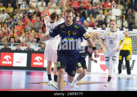 Köln, Allemagne. Januar 2024. Max Darj aus Schweden während der EHF Euro 2024 der Männer, Platzierungsspiel 3/4, Handballspiel zwischen Schweden und Deutschland am 28. Januar 2024 in der Lanxess-Arena in Köln, Deutschland - Foto Laurent Lairys/DPPI Credit: DPPI Media/Alamy Live News Stockfoto