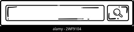 Suchleiste im Doodle-Stil mit einem Schwarzweiß-Rechteckrahmen mit abgerundeten Ecken und Lupenillustration. Stock Vektor