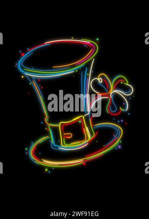 St. Patrick, Tag Hut und Klee, stilisierte Hand gezeichnete Vektor-Illustration in Farben über schwarz Stock Vektor
