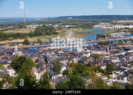 Luftaufnahme der Stadt Honfleur in Calvados, Frankreich. Stockfoto