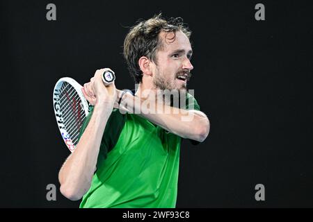 Melbourne, Australie. Januar 2024. Daniil Medwedev während des Australian Open AO 2024 Grand Slam Tennis Turniers am 28. Januar 2024 im Melbourne Park in Australien. Foto Victor Joly/DPPI Credit: DPPI Media/Alamy Live News Stockfoto