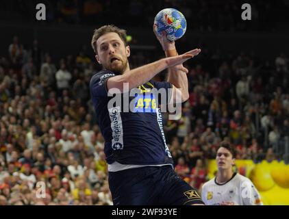 Köln, Deutschland. Januar 2024. Albin Lagergren aus Schweden während der EHF Euro 2024 der Männer, Platzierungsspiel 3/4, Handballspiel zwischen Schweden und Deutschland in der Lanxess-Arena in Köln, Deutschland, am 28. Januar 2024. Foto Laurent Lairys/ABACAPRESS.COM/ABACAPRESS.COM Credit: Abaca Press/Alamy Live News Stockfoto