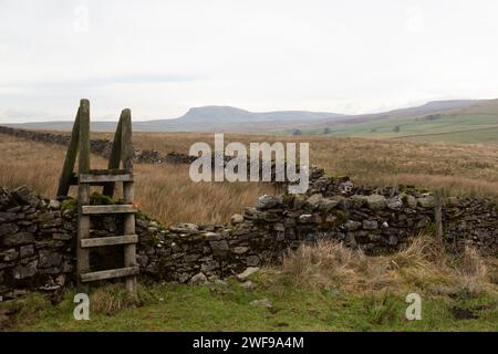 Der Settle Loop ist eine 16 km lange Rundstrecke, die in Siedlung begonnen und beendet werden kann oder von umliegenden Gebieten wie Malham und Stainforth aus verbunden werden kann. Stockfoto