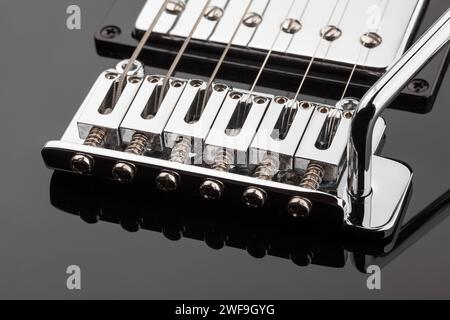 Elektrische Gitarrenbrücke, Makrozusammenfassung Stockfoto