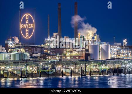 Kulisse des Chempark Leverkusen, Bayer Leverkusen, Chemiepark, Chemiewerk, Fluss Rhein, Leverkusen, NRW, Deutschland, Chempark Leverkusen *** Hintergrund Chempark Leverkusen, Bayer Leverkusen, Chemiepark, Chemiewerk, Rhein, Leverkusen, NRW, Deutschland, Chempark Leverkusen Stockfoto