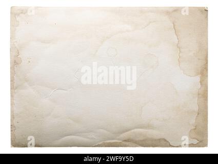 Vintage-Papierstruktur mit alten Kanten und schwachen Flecken isoliert auf weißem Hintergrund Stockfoto