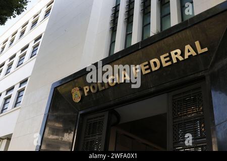 Hauptgebäude des Hauptquartiers der brasilianischen Bundespolizei. Brasilianische Bundesbehörde für Strafverfolgung - Rio de Janeiro, Brasilien 01.29.2024 Stockfoto