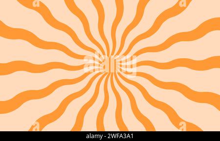 Hintergrund mit gewellten orangefarbenen Radialstreifen. Explosion, Geschwindigkeit, Blitz oder Überraschung im Comic-Stil. Sonne, Sonnenaufgang, Sternenlicht, Sonnenschein, Sonnenlicht-Tapete. Pop-Art-Banner. Illustration der Vektorabwicklung Stock Vektor