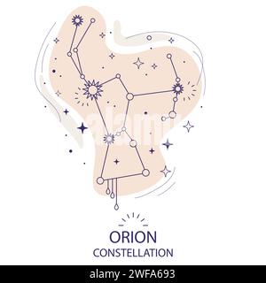 Sternkonstellation Orion Vektor Illustration im trendigen Stil. Das Symbol „Hunter linear“. Begriff der Astronomie. Magisches Astrologie-Design. Für Astrologie bann Stock Vektor