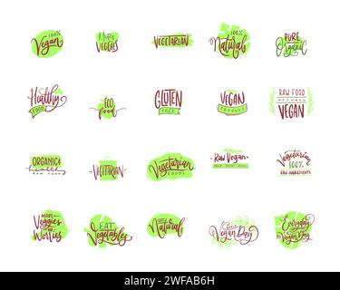 Hand gezeichnete vegetarische Schrift, Handschrift und Typografie Vektor Set Illustration Stock Vektor