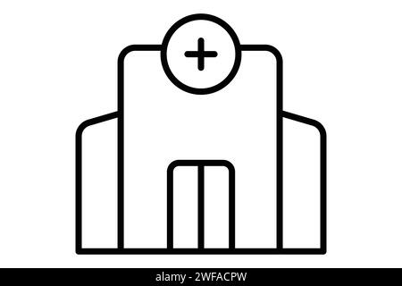 Symbol für Krankenhausgebäude. Symbol für Gesundheitseinrichtungen. Liniensymbolstil. Elementabbildung Stock Vektor