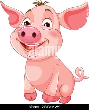 Ein glückliches pinkfarbenes Schwein, das in einer Vektorgrafik lächelt. Stock Vektor