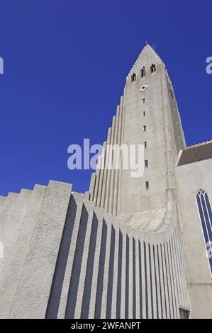 Hallgrimskirkja, die wichtigste Kirche von Reykjavik und Wahrzeichen der Stadt. Reykjavik, die Hauptstadt von Island Stockfoto